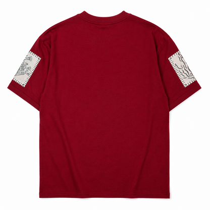 Maroon Blockprint Patchwork T-Shirt