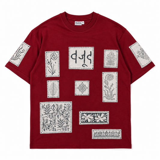Maroon Blockprint Patchwork T-Shirt