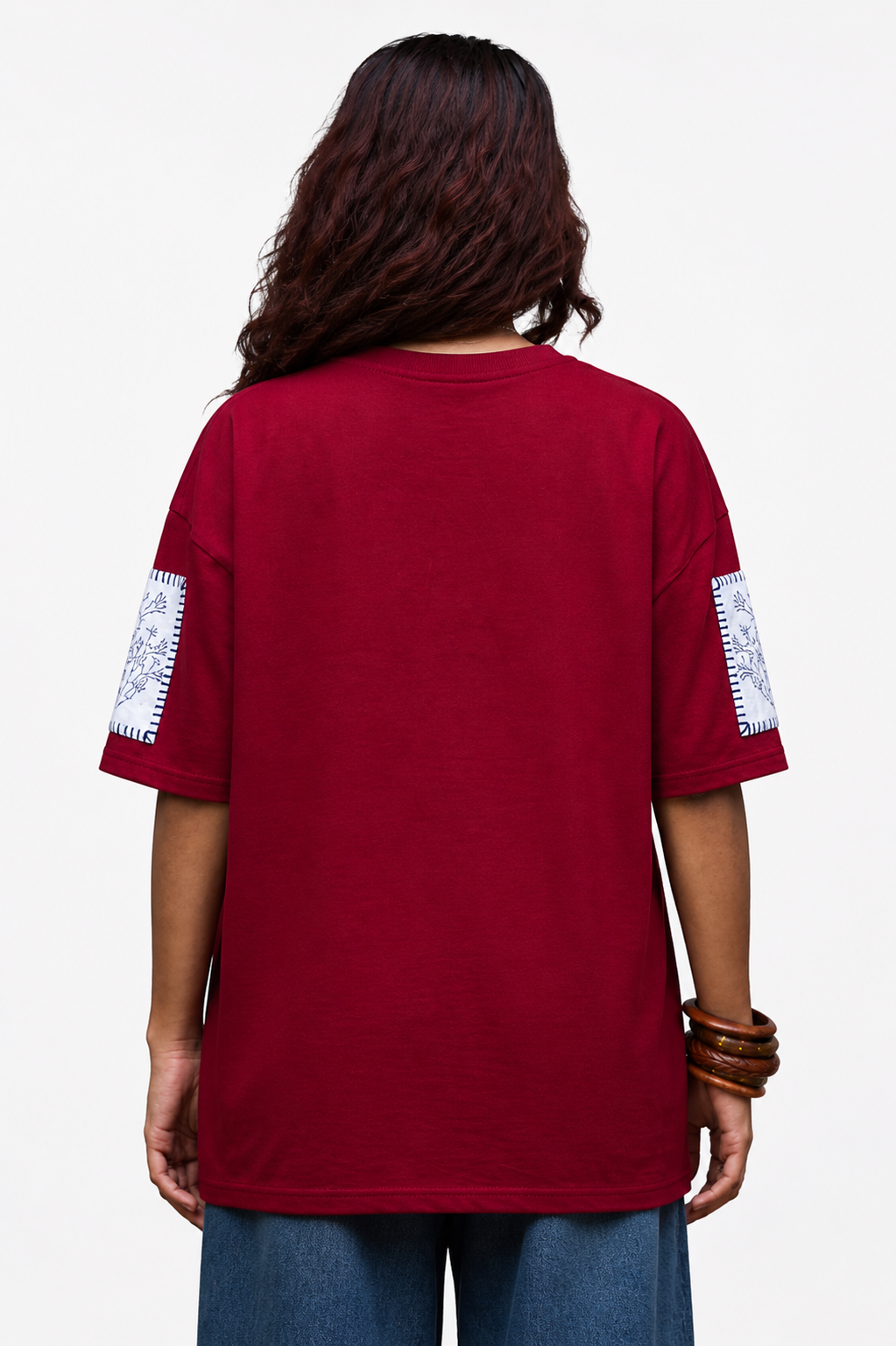 Maroon Blockprint Patchwork T-Shirt