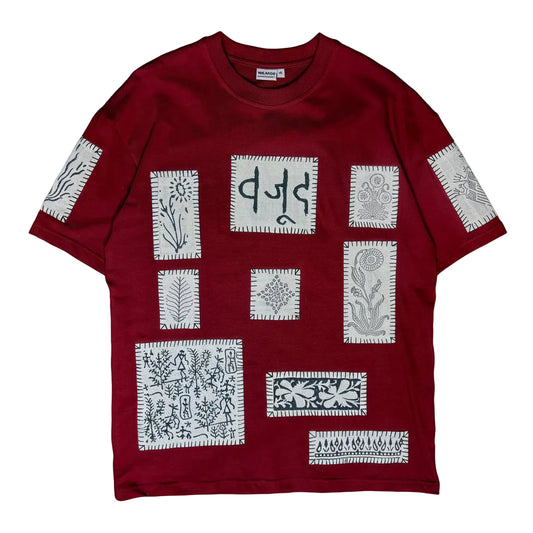 Maroon Blockprint Patchwork T-Shirt